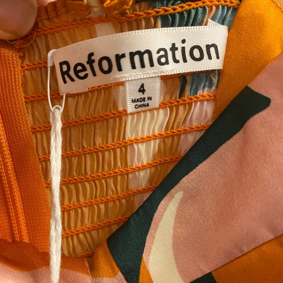 Reformation Marguerite Silk Midi Dress In Electra Floral Orange - Picture 7 of 13